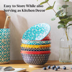 Colorful Ceramic Soup & Cereal Bowls Set of 6 – 23oz Porcelain Serving Bowls for Soup, Salad, Pasta & Oatmeal | Microwave & Dishwasher Safe Modern Dinnerware Set