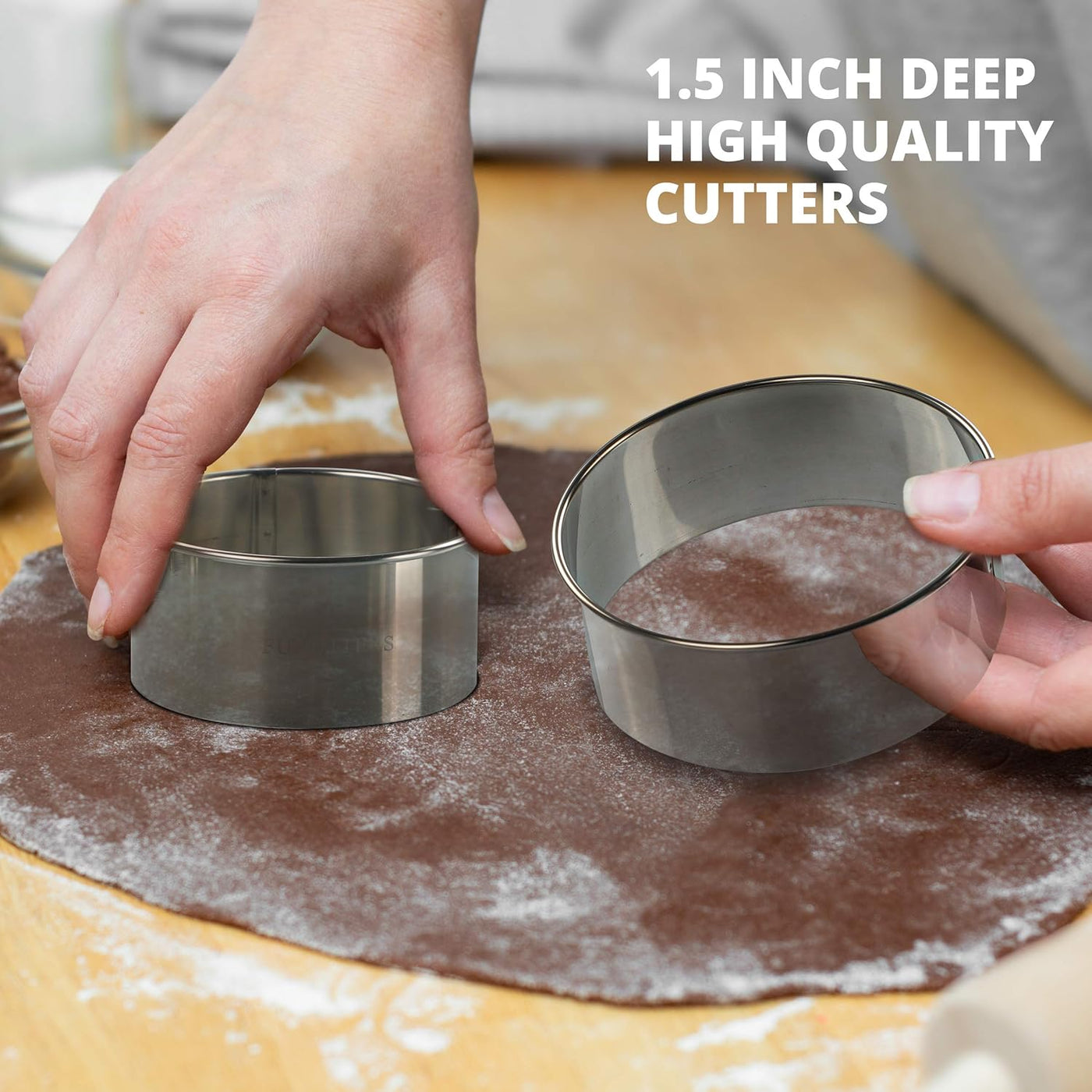 Versatile 4-Piece Round Cookie Cutter Set - Heavy Duty Metal Baking Rings (2'', 3'', 4'', 5'') for Perfect Pastries, Biscuits & Dough! Reusable and Durable!