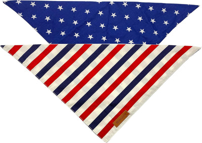 Festive 4th of July Reversible Dog Bandanas - 2 Pack of Patriotic American Flag Scarves for Small & Medium Dogs, Durable & Stylish!