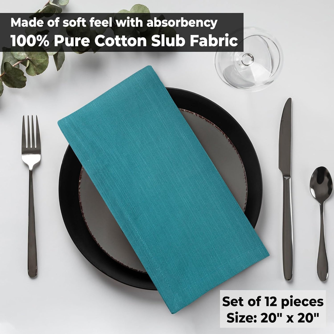 Premium Quality Oversized 20"x20" Turquoise Cloth Napkins - Set of 12, 100% Cotton, Perfect for Christmas & Everyday Dining