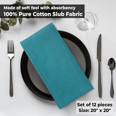 Premium Quality Oversized 20"x20" Turquoise Cloth Napkins - Set of 12, 100% Cotton, Perfect for Christmas & Everyday Dining