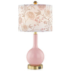 Pink Ceramic Table Lamp with USB Ports – 3-Way Dimmable Touch Bedside Lamp with Floral Shade