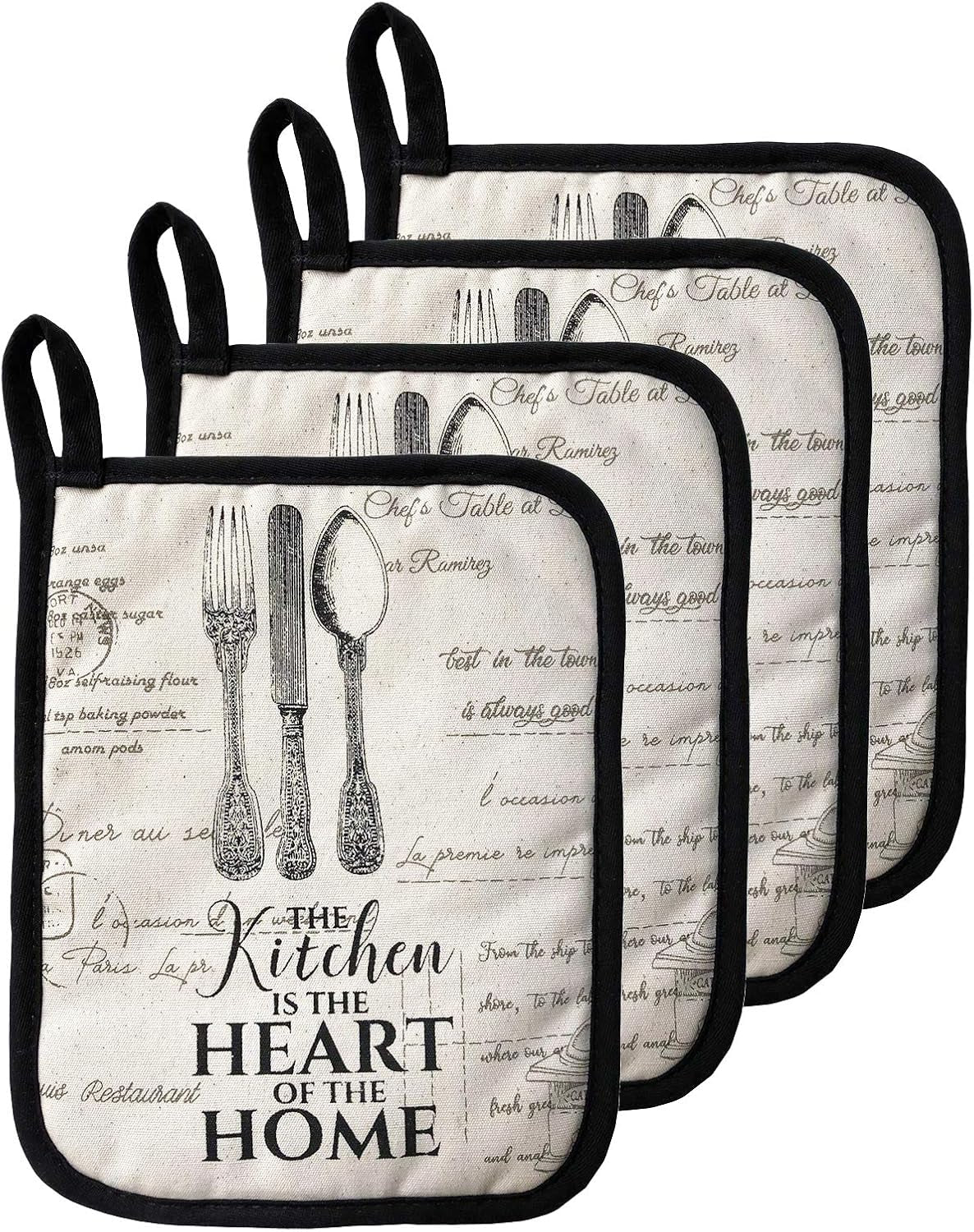 Premium Quilted Cotton Pot Holders - 4-Pack Dual-Function Heat Resistant Hot Pads and Oven Mitts for Cooking & Baking (7 x 9 Inches)