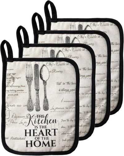 Premium Quilted Cotton Pot Holders - 4-Pack Dual-Function Heat Resistant Hot Pads and Oven Mitts for Cooking & Baking (7 x 9 Inches)