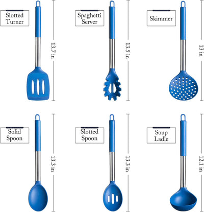 Upgrade Your Cooking Game with Our 6-Piece Blue Silicone Utensils Set – Perfect for Nonstick Cookware!