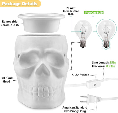 Spooky Ceramic Skull Wax Melt Warmer - Electric Scentsy Melter for Fragrant Wax Cubes