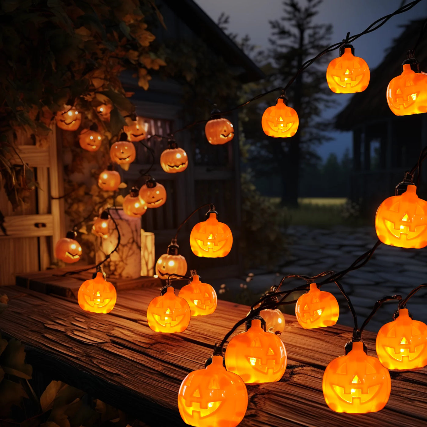 Spooktacular Halloween Pumpkin String Lights with Candy Bucket - 30 LED, 16.4Ft, 8 Modes, Waterproof Jack-O-Lantern Decor for Indoor & Outdoor Fun!