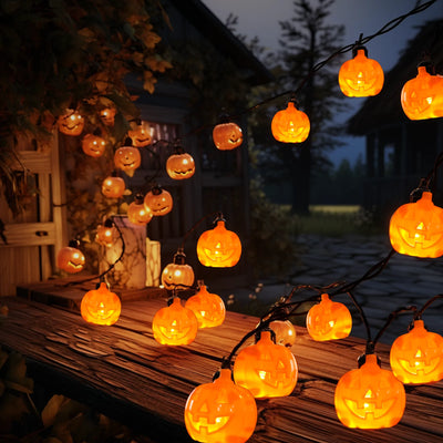 Spooktacular Halloween Pumpkin String Lights with Candy Bucket - 30 LED, 16.4Ft, 8 Modes, Waterproof Jack-O-Lantern Decor for Indoor & Outdoor Fun!