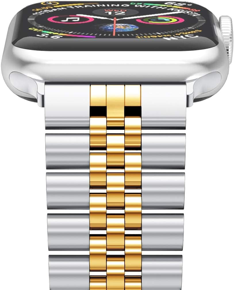 Stainless Steel Apple Watch Band – Butterfly Clasp Link Bracelet (Silver/Gold) - GG store
