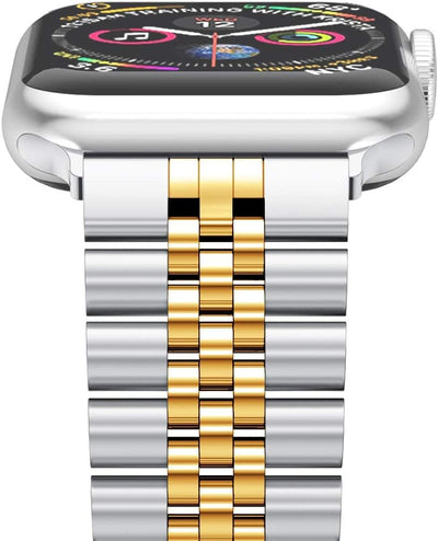 Stainless Steel Apple Watch Band – Butterfly Clasp Link Bracelet (Silver/Gold) - GG store