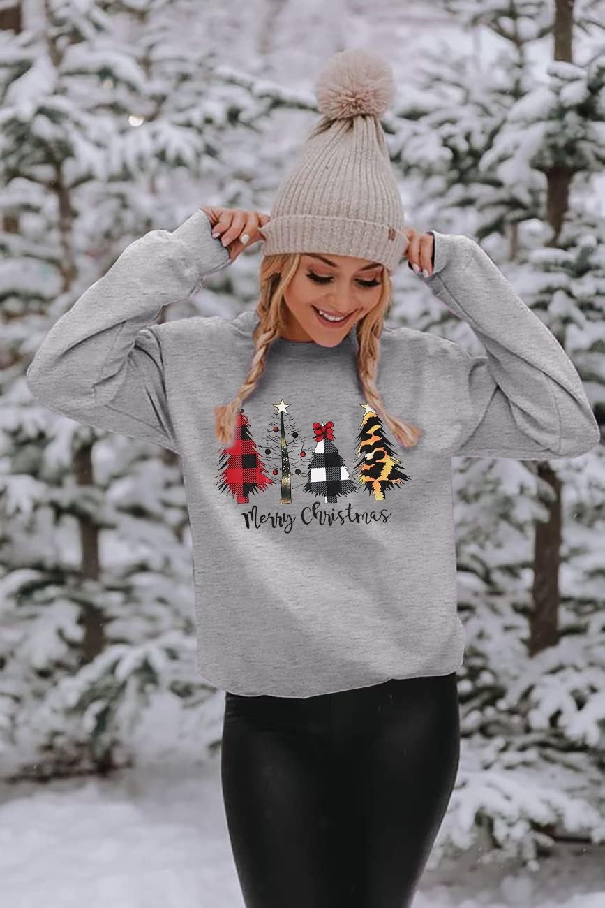 Festive Women’s Christmas Sweatshirt - Cheerful Merry Christmas Trees Graphic Pullover for Holiday Parties
