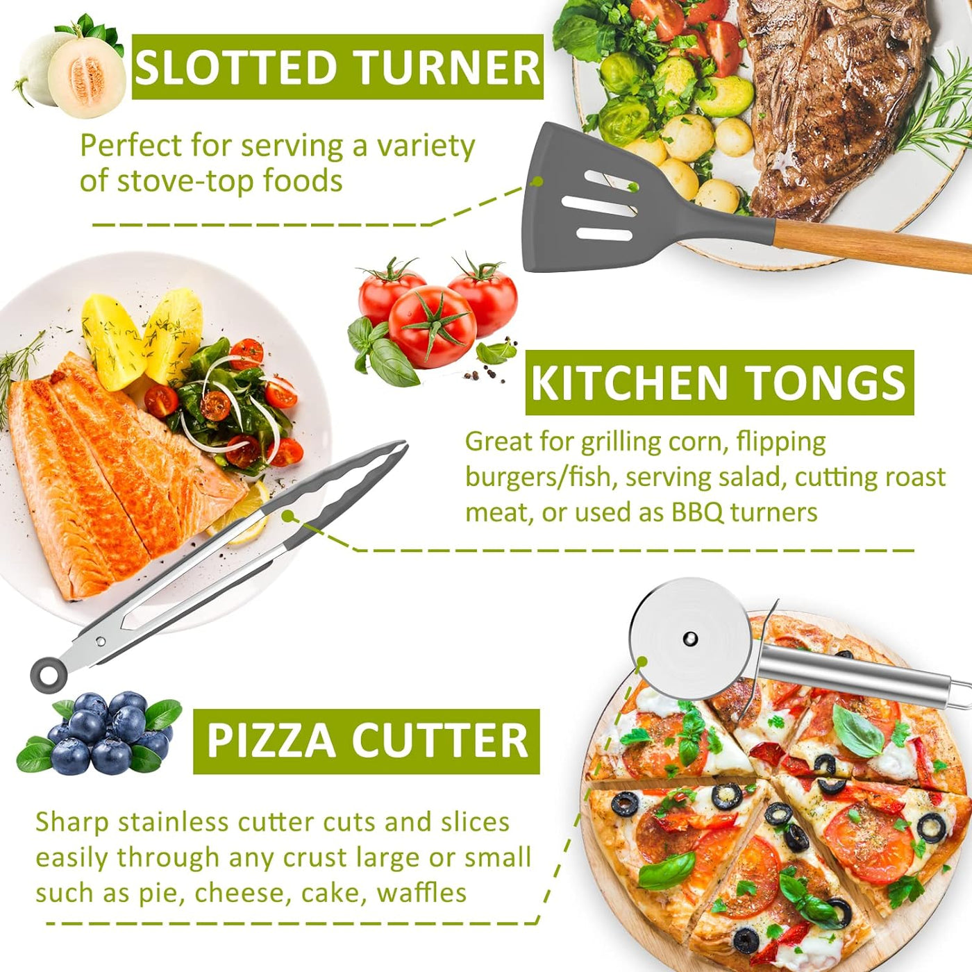 Premium 35-Piece Silicone Cooking Utensil Set - Non-Stick, Heat Resistant Kitchen Tools with Natural Wooden Handles - Stylish Gray Design