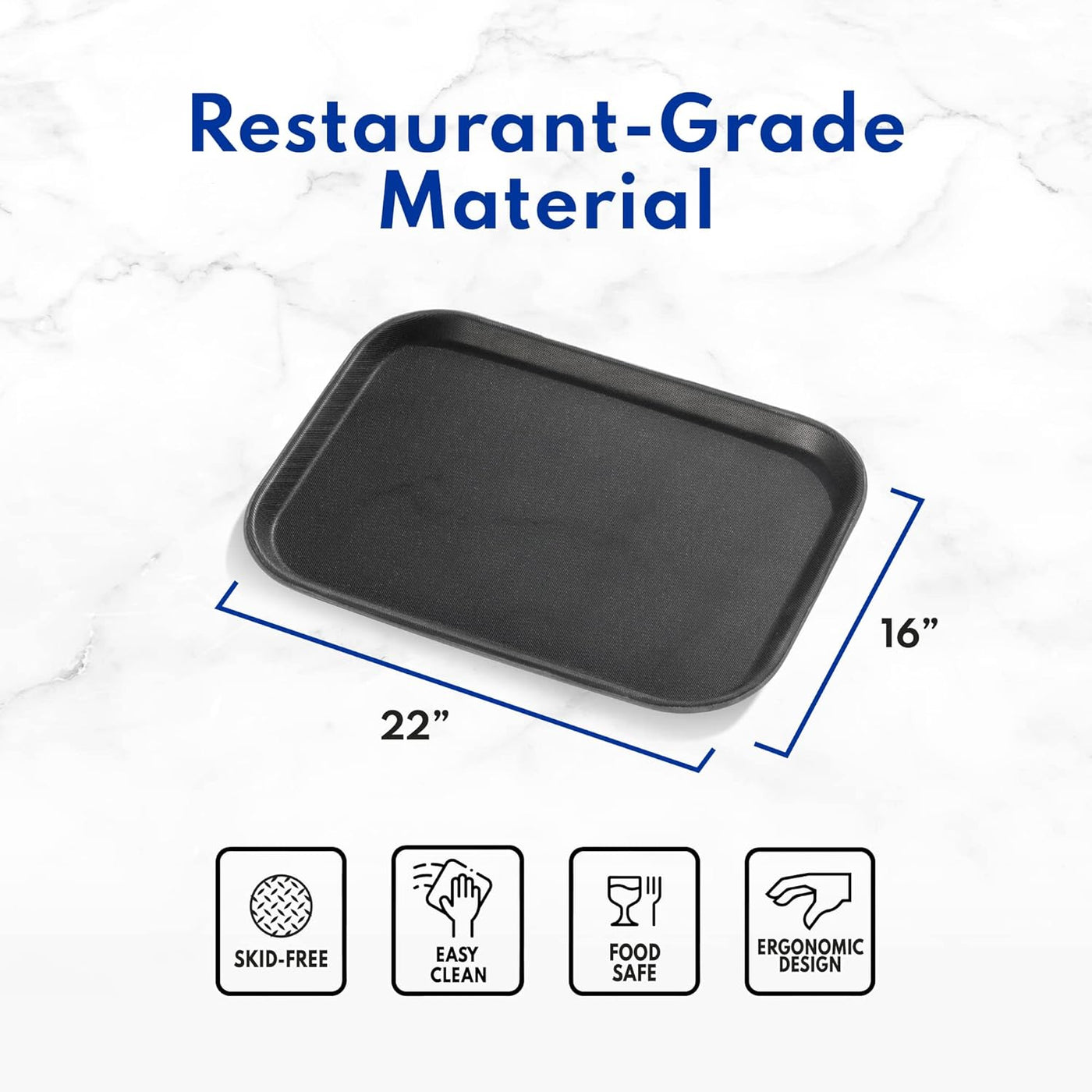 Premium Non-Slip Restaurant Tray - 10"x14" Rectangular Plastic with Rubber Lining - Durable Black Design