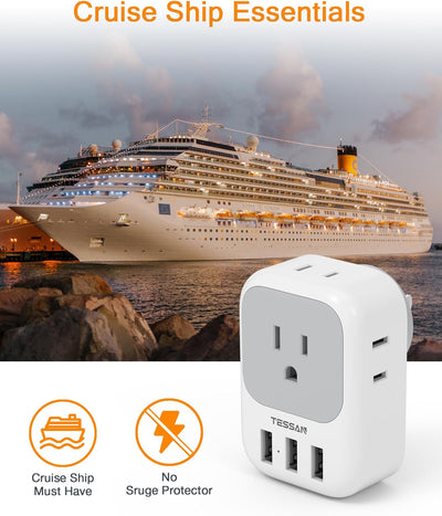 USB Charger Block,  Wall Plug Adapter with Electrical 4 Box Splitter 3 USB Wall Charger Ports, Multi Plug Outlet Extender Charging for Cruise, Travel, Office, Dorm Essentials - GG store