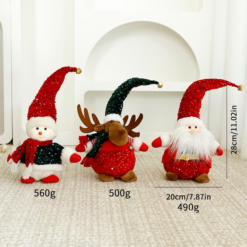 Standalone Christmas Standing Stretch Dolls, Hotel Window Display Snowman Reindeer Plush Toys Decorations