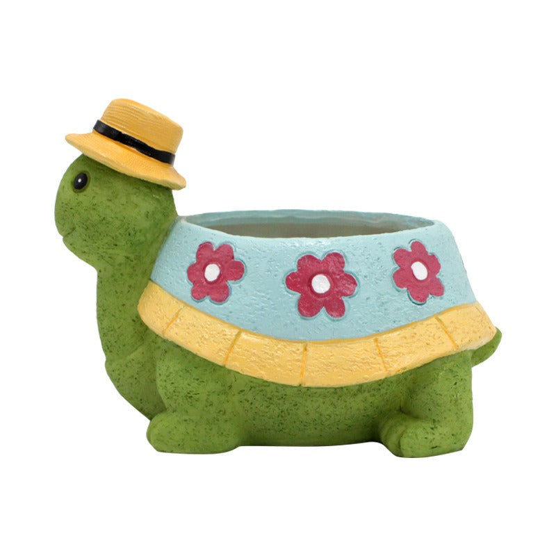 Eprolo turtle flower pot decoration outdoor courtyard with a ceramic turtle design and vibrant flower arrangement