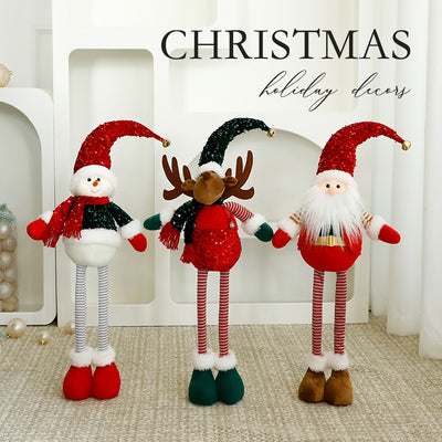 Standalone Christmas Standing Stretch Dolls, Hotel Window Display Snowman Reindeer Plush Toys Decorations