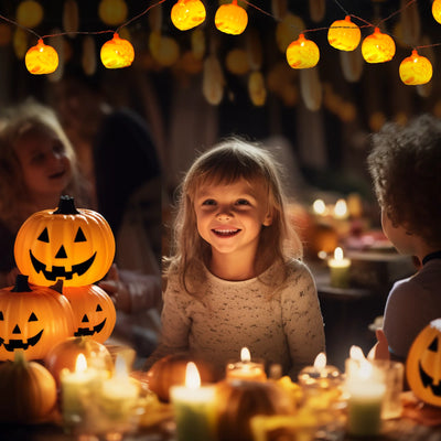 Spooktacular Halloween Pumpkin String Lights with Candy Bucket - 30 LED, 16.4Ft, 8 Modes, Waterproof Jack-O-Lantern Decor for Indoor & Outdoor Fun!