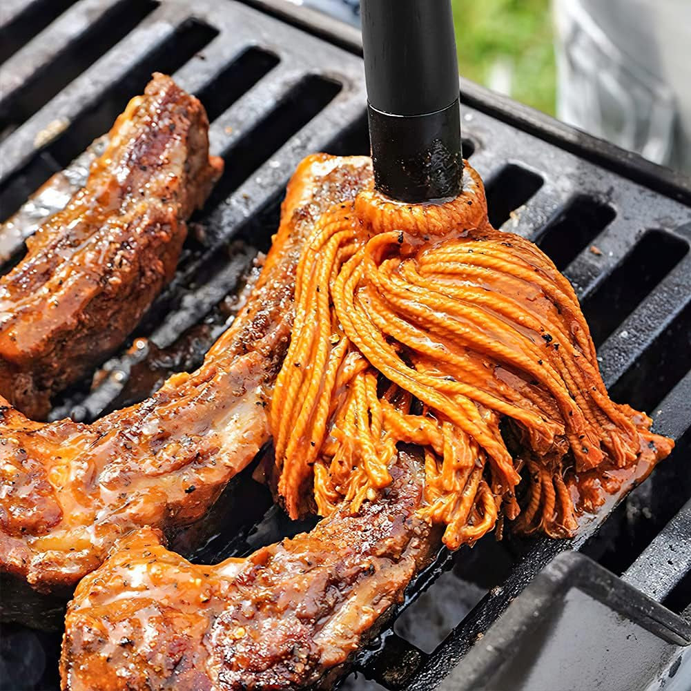 Premium 18-Inch BBQ Basting Mop with Long Wooden Handle & 4 Replacement Heads for Perfect Grilling and Smoking