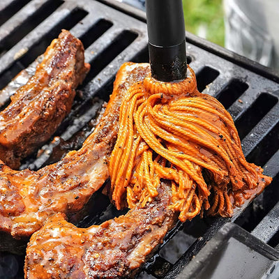 Premium 18-Inch BBQ Basting Mop with Long Wooden Handle & 4 Replacement Heads for Perfect Grilling and Smoking