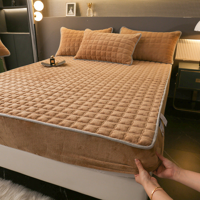 Fleece-lined Milk Fiber Quilted Fitted Sheet Single Winter Thickened