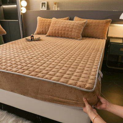 Fleece-lined Milk Fiber Quilted Fitted Sheet Single Winter Thickened