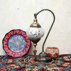 Moroccan mosaic glass table lamp by Cavira with stained glass design, bronze iron base, E27 socket, 22cm x 38cm, decorative lighting
