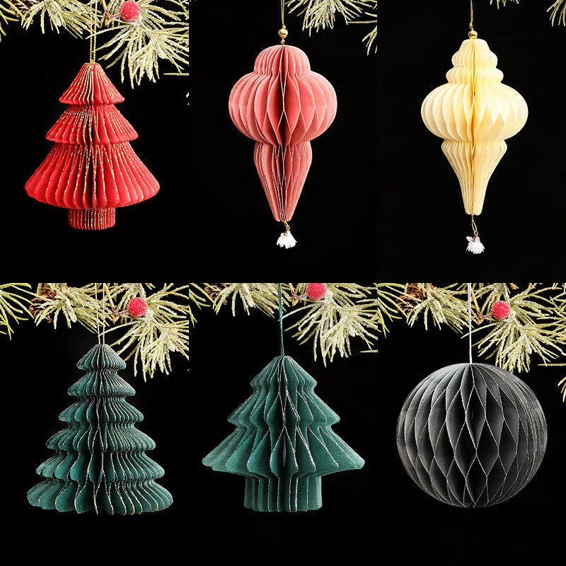 New Christmas Decorative Origami Christmas Tree Honeycomb Ball Ornament Creative Snowflake Angel INS Hanging Decoration eprolo