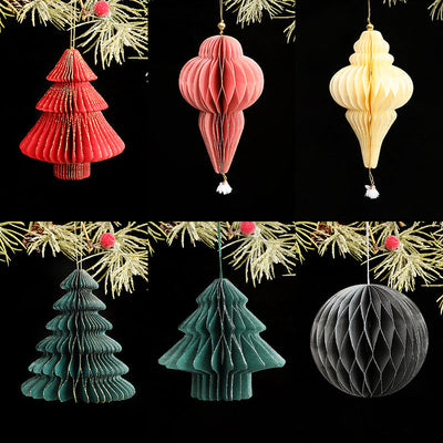New Christmas Decorative Origami Christmas Tree Honeycomb Ball Ornament Creative Snowflake Angel INS Hanging Decoration eprolo