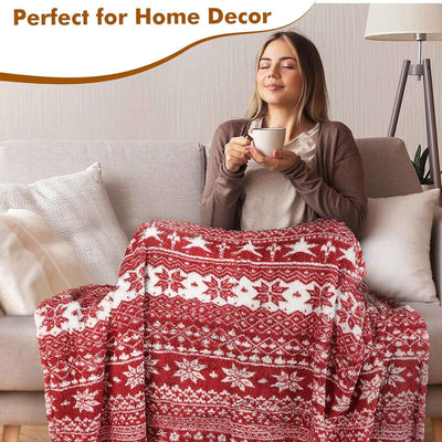 Christmas Sherpa Throw Blanket - 50" X 60" Super Soft Fluffy Snowflake Pattern in Red for Bed, Couch, and Holidays - GG store