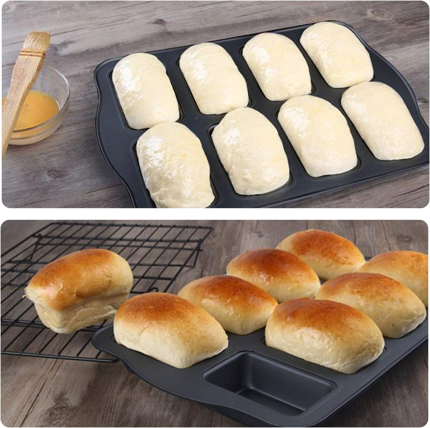 Nonstick Mini Loaf Pan Set - 8 Cavity Carbon Steel Bakeware for Perfectly Baked Bread and Cakes