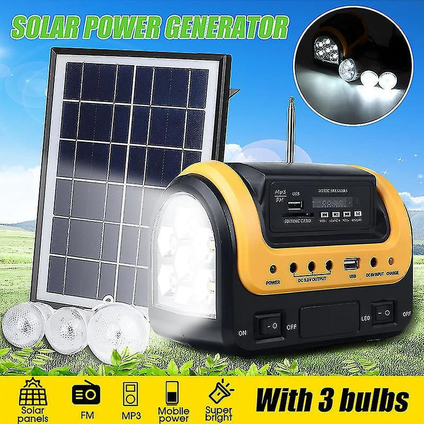 Solar Generator Portable with Solar Panel Solar Power Generators Portable Power Station with Bulb Rechargeable Power Supply - GG store