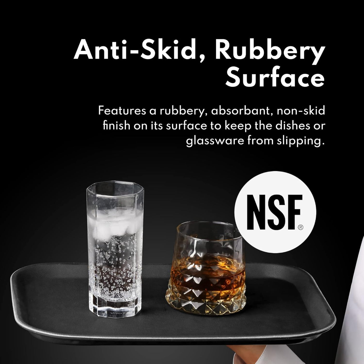 Premium Non-Slip Restaurant Tray - 10"x14" Rectangular Plastic with Rubber Lining - Durable Black Design