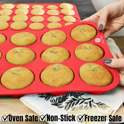 Versatile Premium Silicone Muffin and Cupcake Pan Set - 12 Cup Muffin Tray & 24 Mini Cupcake Molds with 2 Spatulas - Non-Stick Baking Essentials