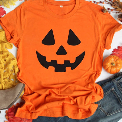 Halloween Pumpkin Print Crew Neck T shirt Casual