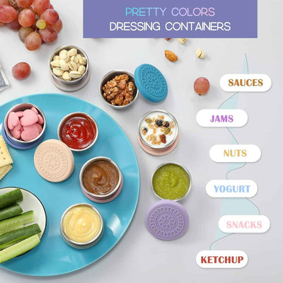 8 Pack Salad Dressing Containers - 2.4Oz Leakproof Small Condiment Cups with Silicone Lids, Reusable Stainless Steel for Bento Box, Picnic, and Travel - GG store