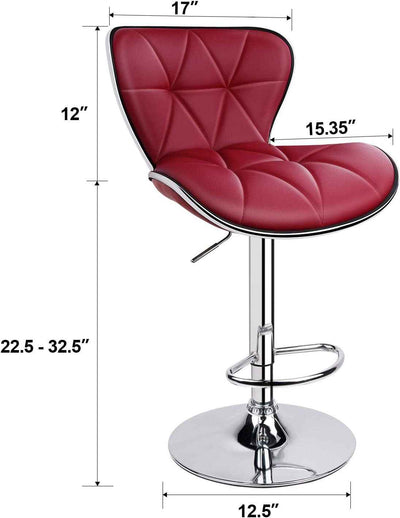 Leader Shell Wine Red Swivel Bar Stools Set of 2 - Adjustable Back Bar Stool - GG store