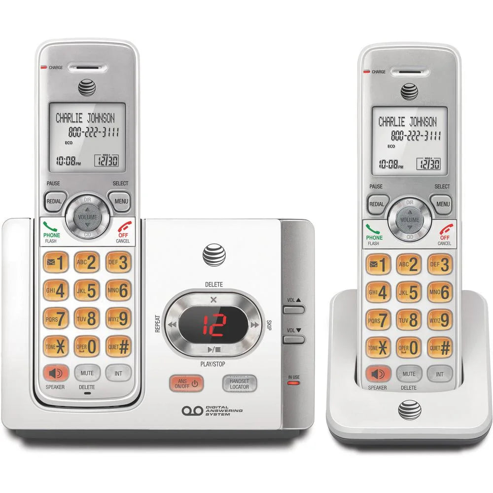 EL52215 DECT 6.0 Cordless Phone Set - Modern Silver & Black Design, Includes 2 Handsets, Speakerphone & Answering Machine