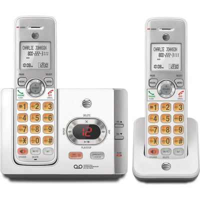 EL52215 DECT 6.0 Cordless Phone Set - Modern Silver & Black Design, Includes 2 Handsets, Speakerphone & Answering Machine