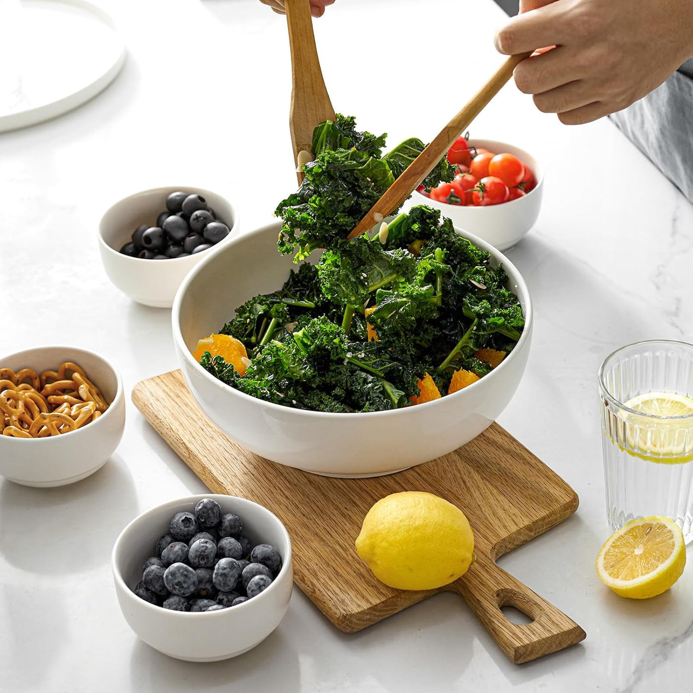 Elegant 9.5" Serving Bowls - Perfect for Salad, Pasta & Entertaining - Dishwasher & Microwave Safe - Stylish Centerpiece for Your Dinner Parties