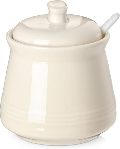 Elegant 12 Ounce Porcelain Sugar Bowl with Lid and Spoon - Perfect for Sugar or Salt, Ideal Coffee Bar Accessory for Home and Kitchen