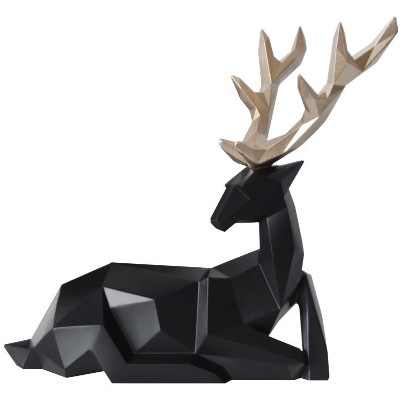 Fortune Deer resin figurine in black, gold, and white, sitting and standing, modern minimalist decor by Cavira, eprolo.