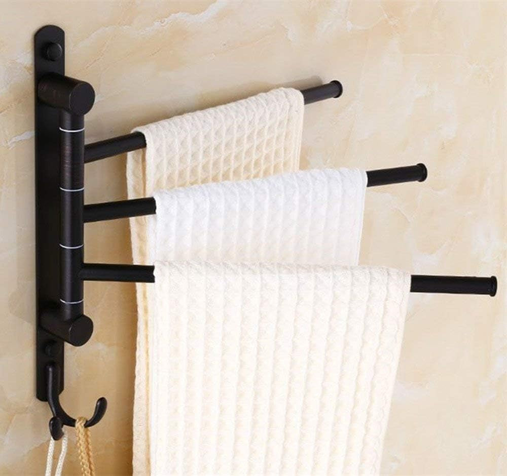 Oil Rubbed Bronze Swing Out Towel Racks for Bathroom Holder Wall Mounted Towel Bars with Hooks 3-Arm - GG store