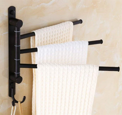 Oil Rubbed Bronze Swing Out Towel Racks for Bathroom Holder Wall Mounted Towel Bars with Hooks 3-Arm - GG store