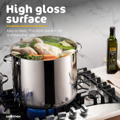 Premium 21-Quart Induction Stock Pot - Heavy-Duty Stainless Steel Soup Pot with Clear Glass Lid, Versatile for All Heat Sources, Dishwasher Safe