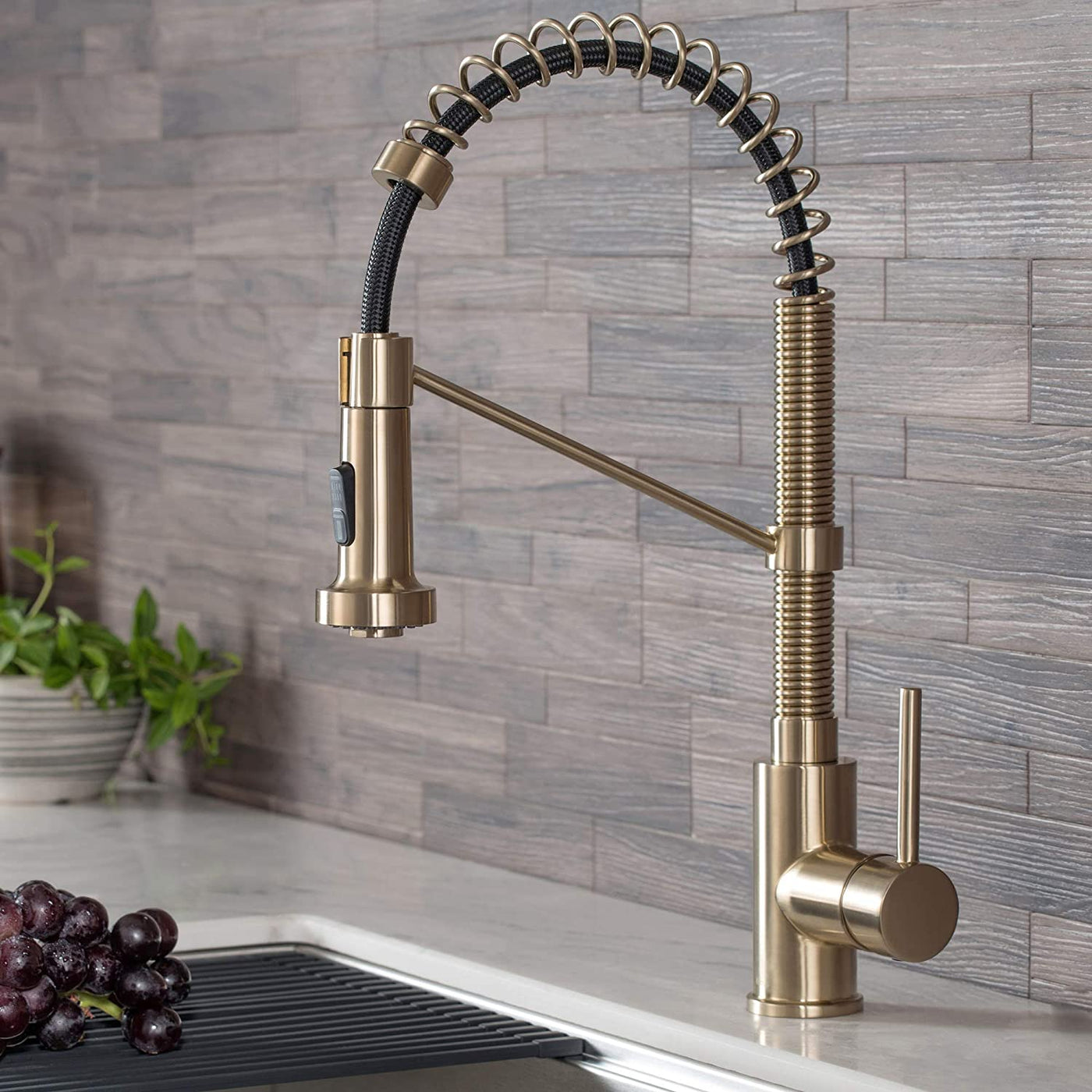 Bolden Commercial Style 2-Function Single Handle Pull down Kitchen Faucet in Brushed Gold, KPF-1610BG - GG store