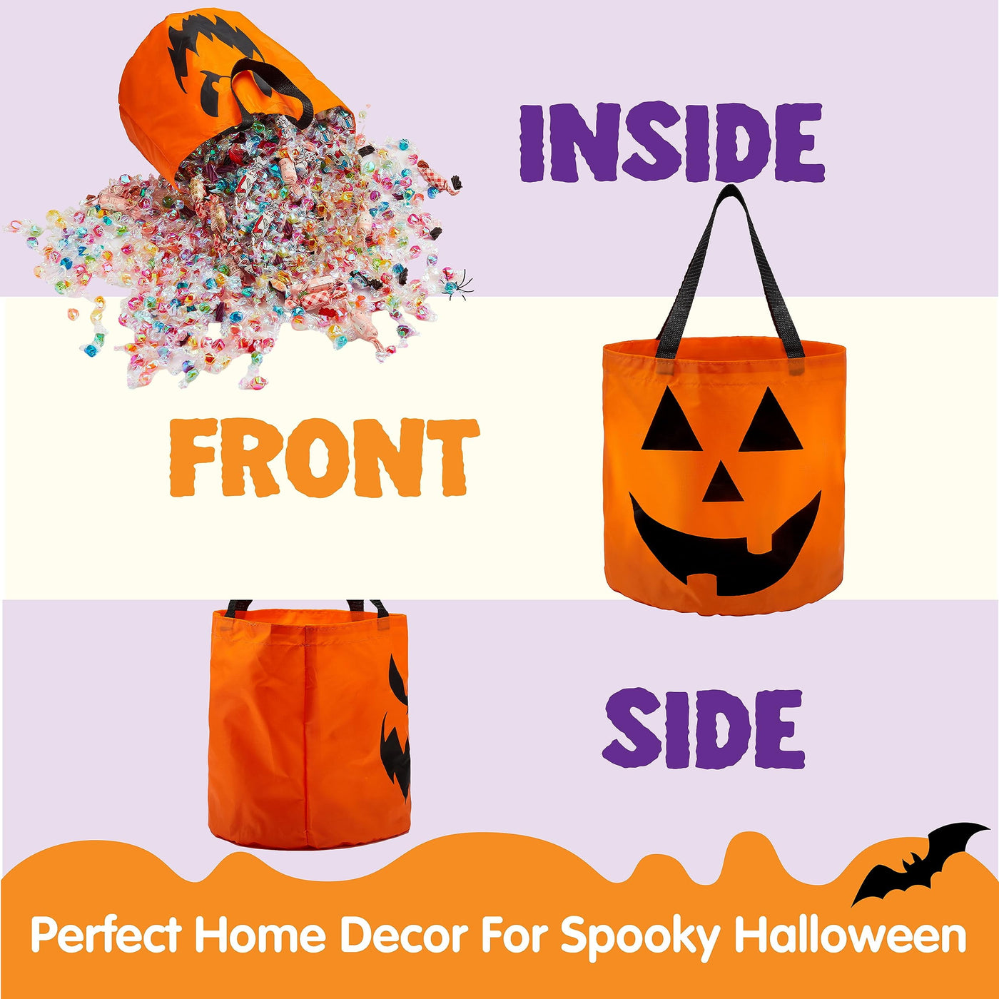 2 Pcs Halloween Candy Bag,Led Light Pumpkin Candy Buckets for Kids,Halloween Trick or Treat Bucket with Pumpkin Smile Face for Halloween Party Favors Goodie Bags