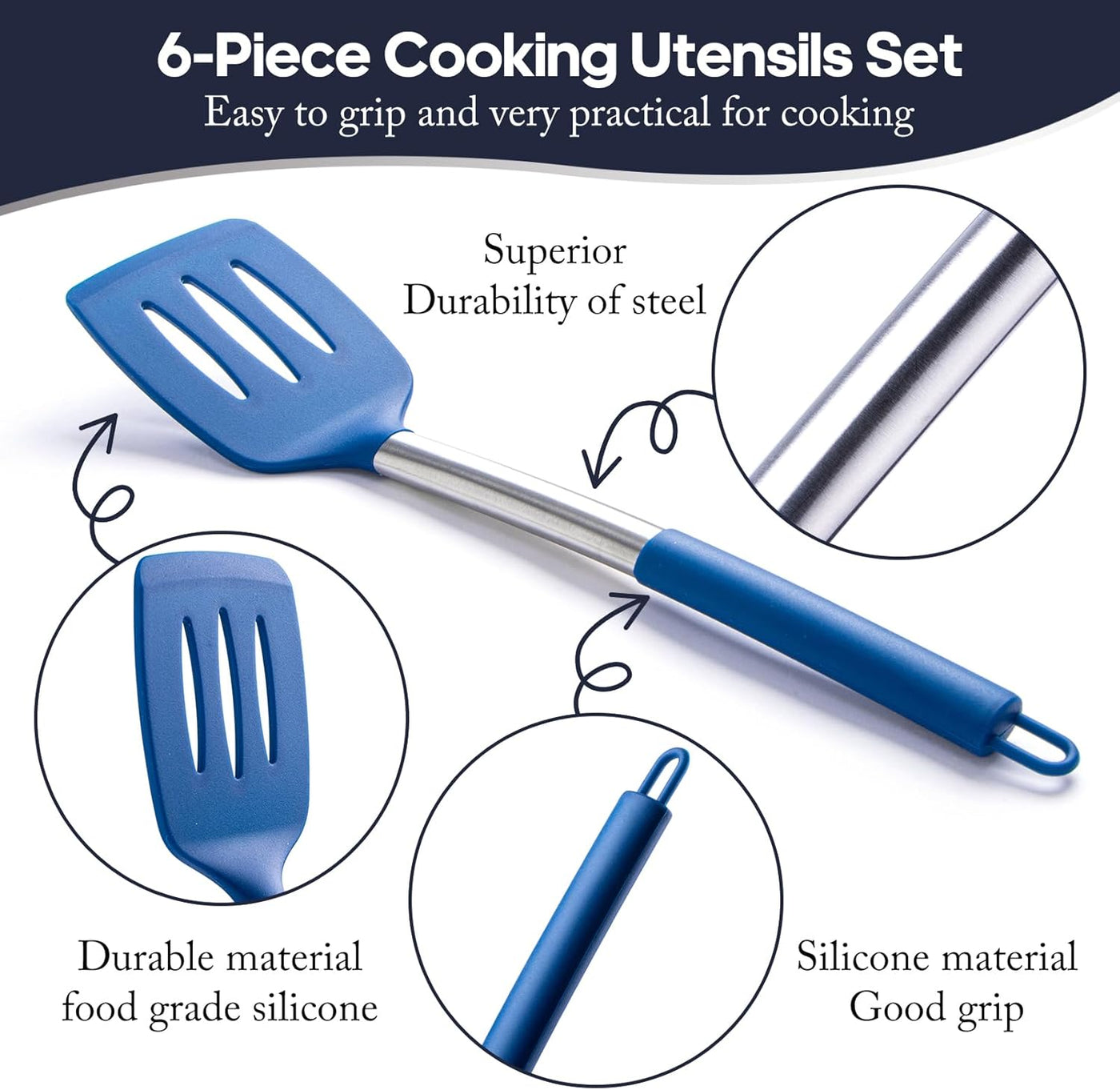 Upgrade Your Cooking Game with Our 6-Piece Blue Silicone Utensils Set – Perfect for Nonstick Cookware!