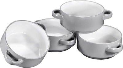 Large 19 Oz Ceramic Soup Bowls with Handles - Set of 4 Stylish Grey French Onion Crocks for Serving, Cereal, or Home Décor