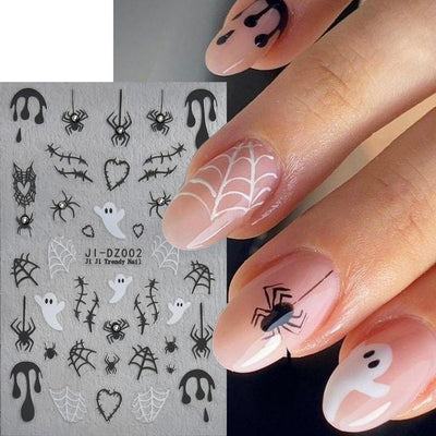 Spook-tacular 3D Halloween Nail Art Stickers - Set of 3 with Rhinestones: Spider Web, Skull & Ghost Designs for Glamorous Manicure Decor!